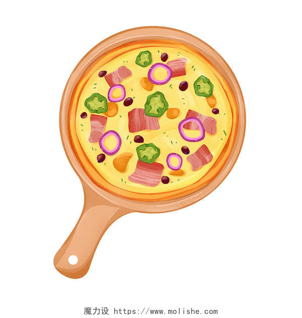 卡通手绘一盘披萨美食美味披萨png素材披萨美食元素